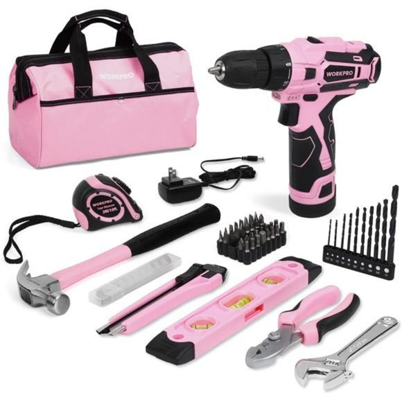 WORKPRO 12V Pink Cordless Drill Driver, Hand Tool Set ,14-inch Storage Bag- Pink - Picture 1 of 6